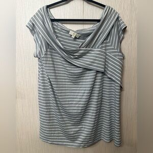 Weekend Suzanne Betro Women's Short Sleeve Cowl Neck Tunic Top Gray Stripe Sz 2X